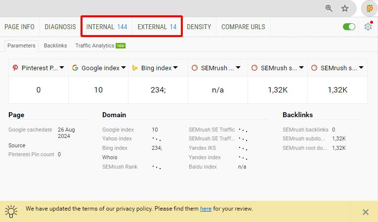 Kiểm tra Internal Link và External Link của một trang