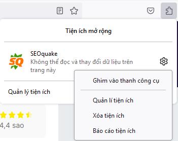 Cách ghim tiện ích SEOQuake ra thanh công cụ