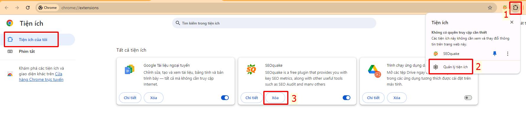 Hướng dẫn hủy cài đặt SEOQuake trên trình duyệt Chrome
